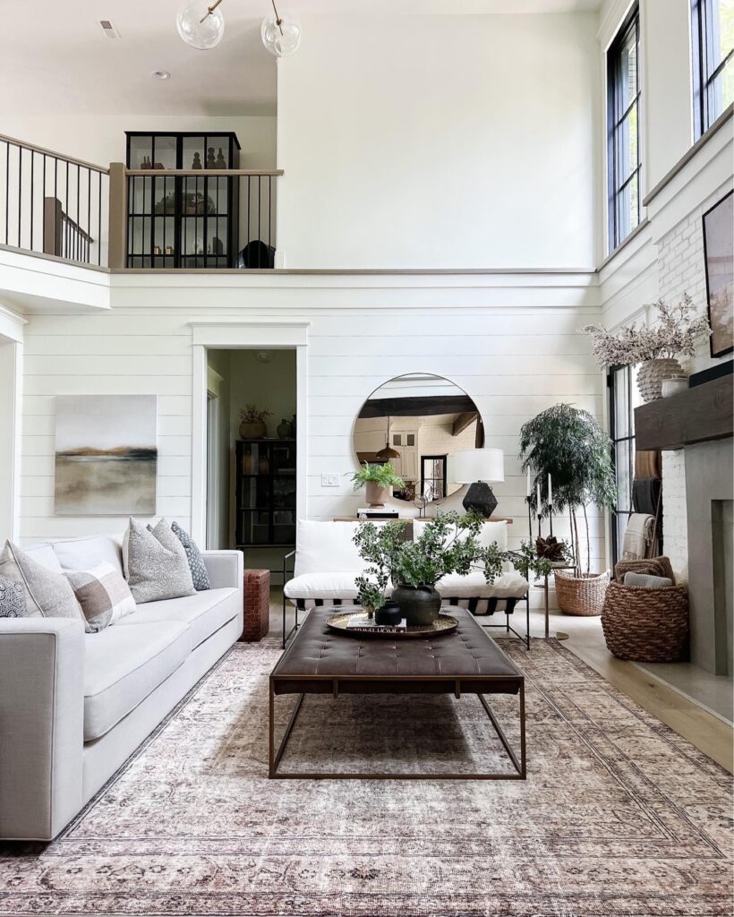 living room with a large area rug