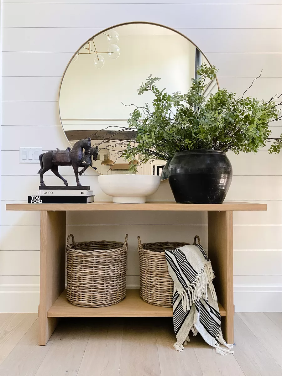 faux greenery in entry way